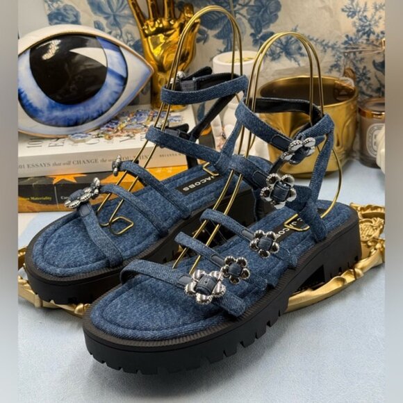 🆕 MARC JACOBS 🧿 NWOB The Daisy Denim Buckle Lug Sole Sandals, Sz 9M - Picture 9 of 14
